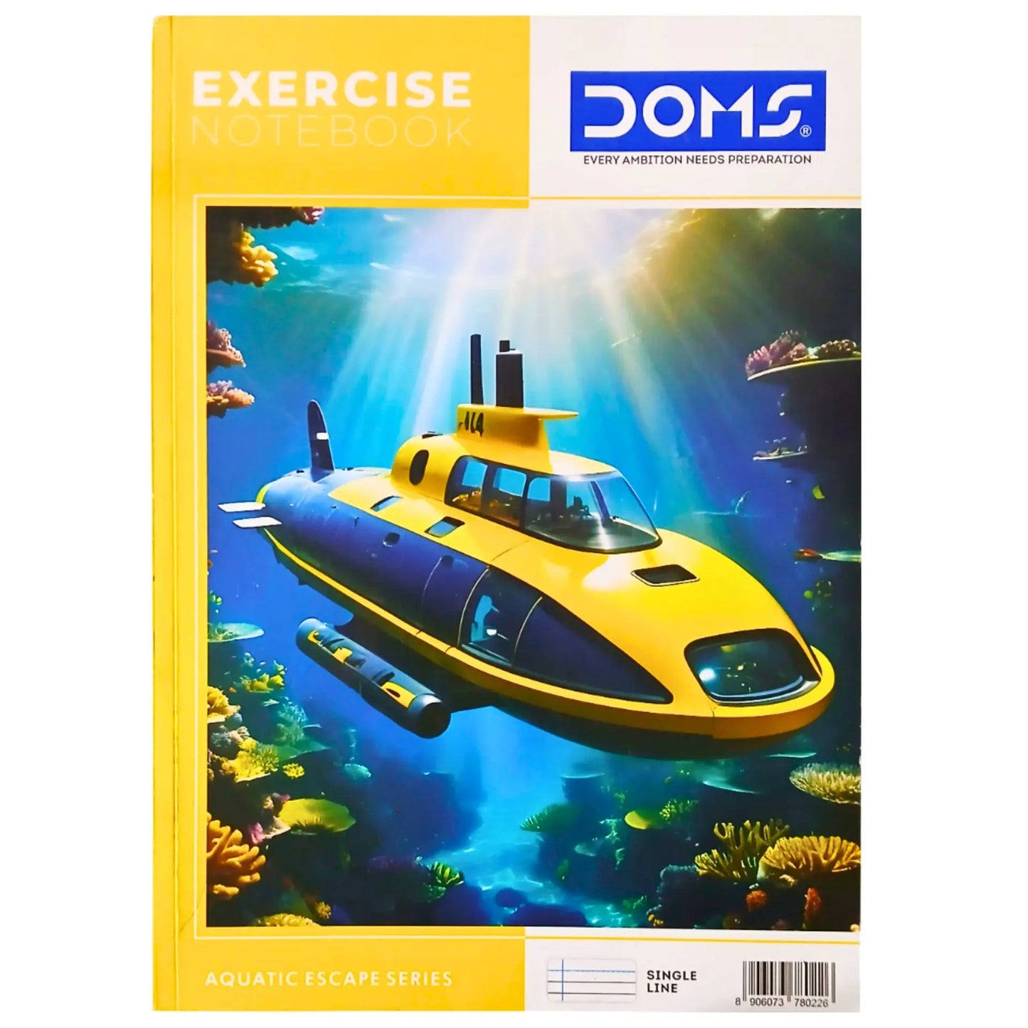 DOMS Exercise Book Aquatic Escape Series with submarine design on a colorful underwater background.
