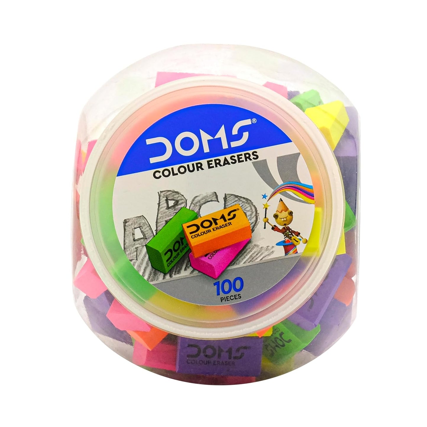 DOMS COLOURED ERASER - 100 PCS JAR