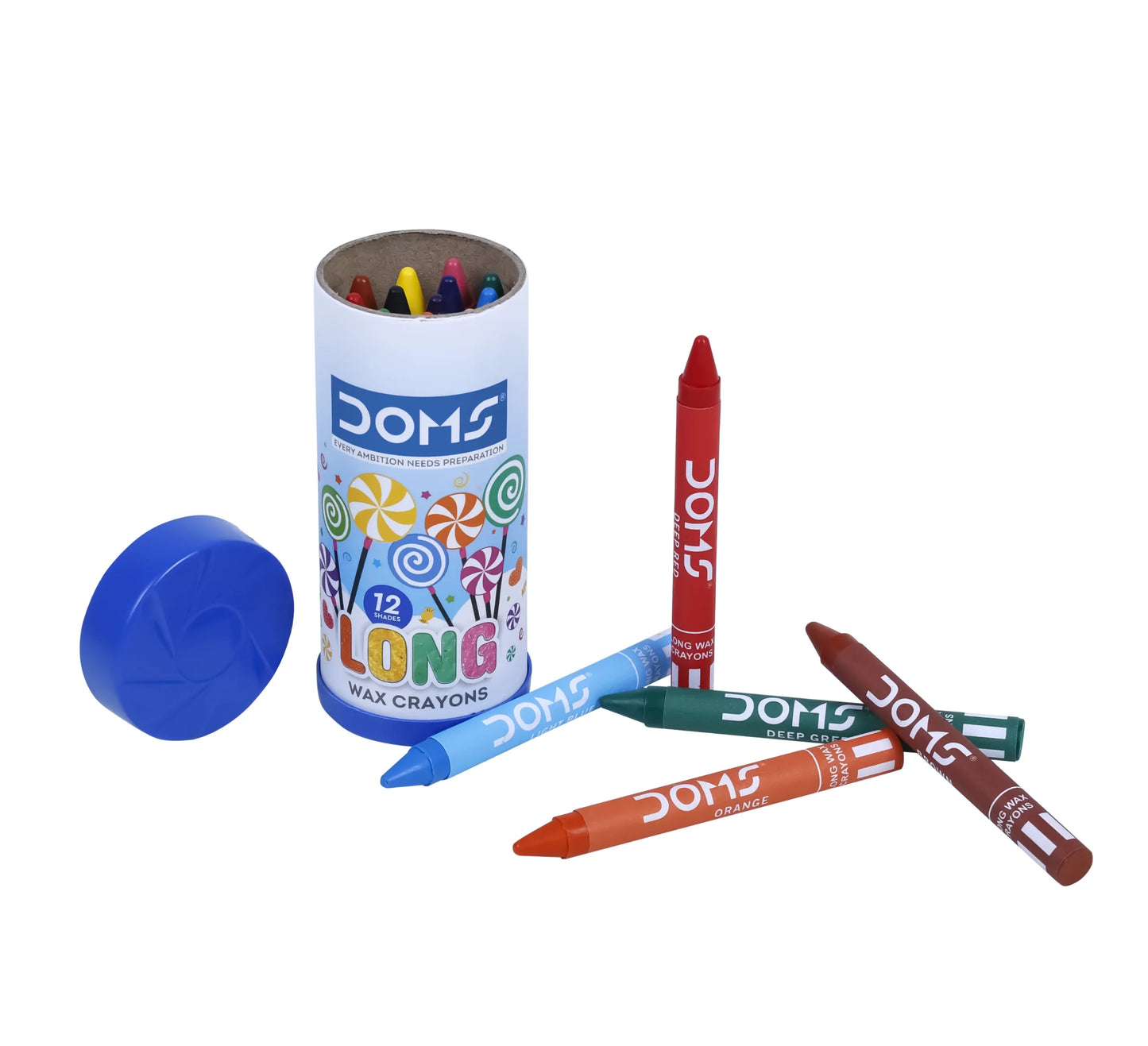 DOMS LONG WAX CRAYONS 12 PAPER TUBE