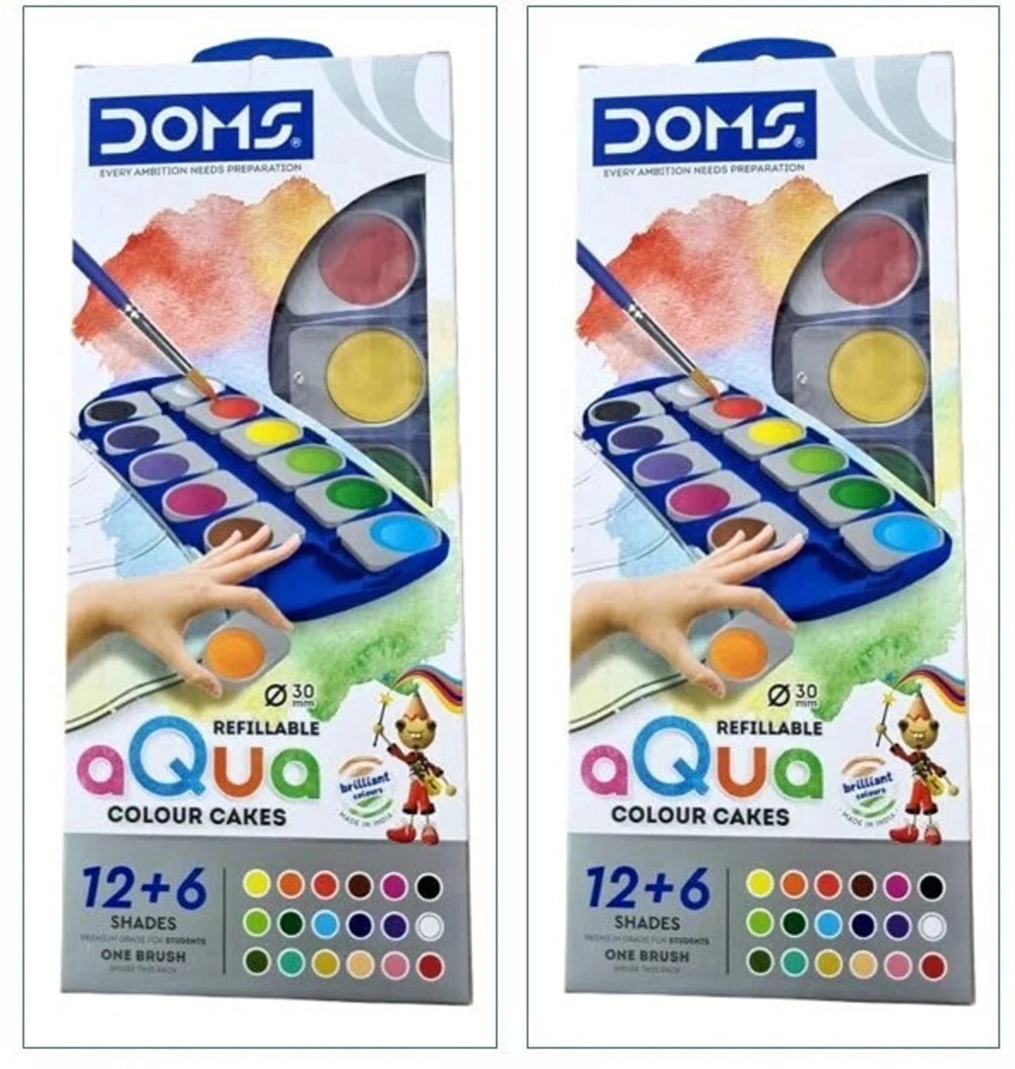 DOMS REFILLABLE AQUA CLR CAKES 18SH 30MM
