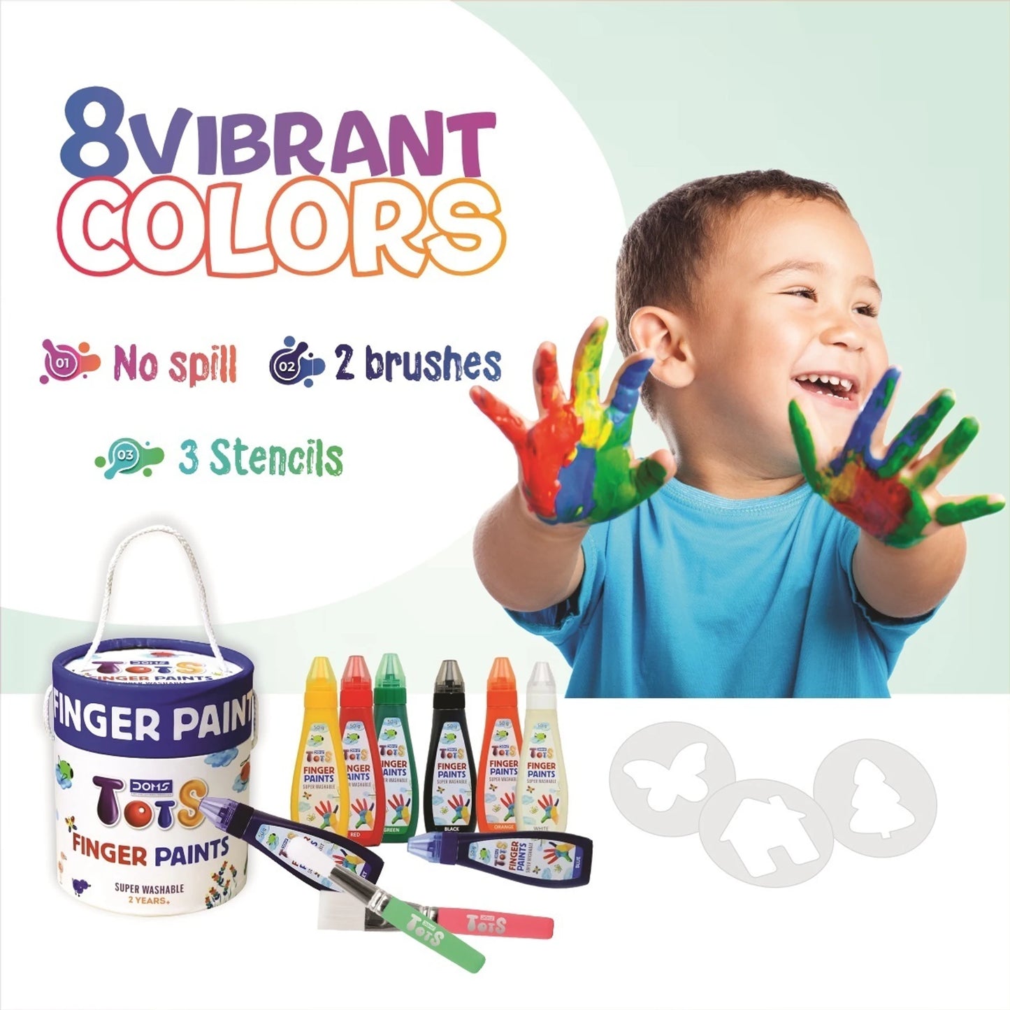 Clapjoy DOMS TOTS Toddlers Finger Paint Set with 8 Vibrant Colors
