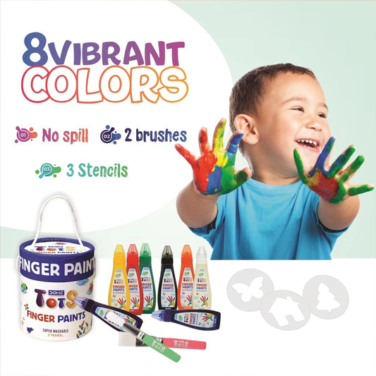 Clapjoy DOMS TOTS Toddlers Finger Paint Set with 8 Vibrant Colors