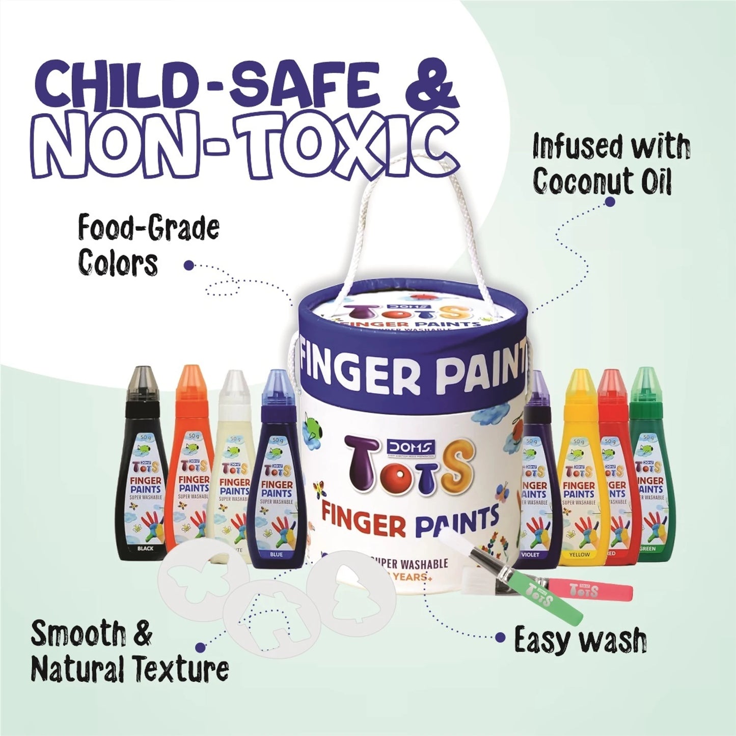 Clapjoy DOMS TOTS Toddlers Finger Paint Set with 8 Vibrant Colors