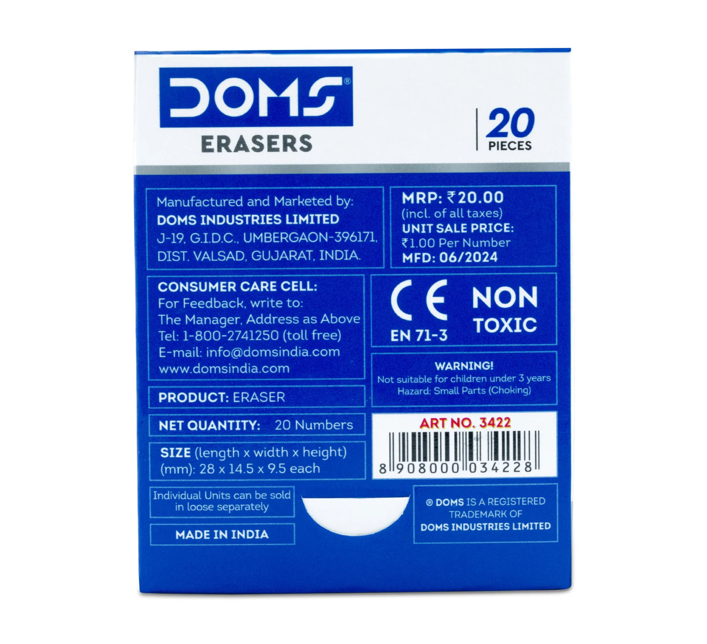 DOMS ERASERS Extra-Long Dust Free Non-Toxic Eraser