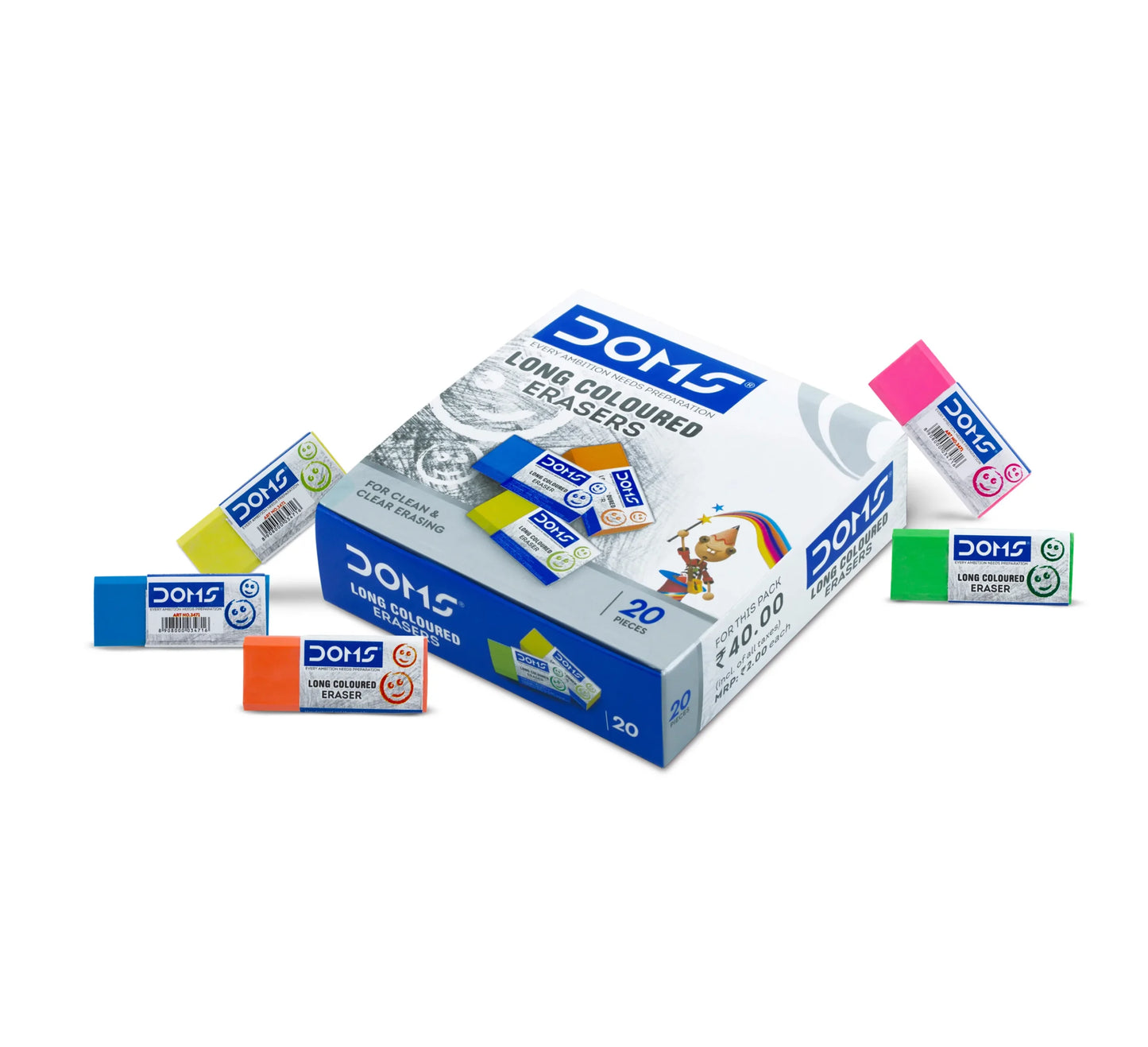 DOMS LONG COLOURED ERASERS