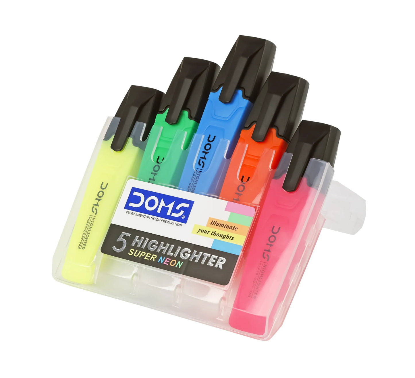 DOMS Super Neon Highlighters PACK OF 5 (PLASTIC CASE)
