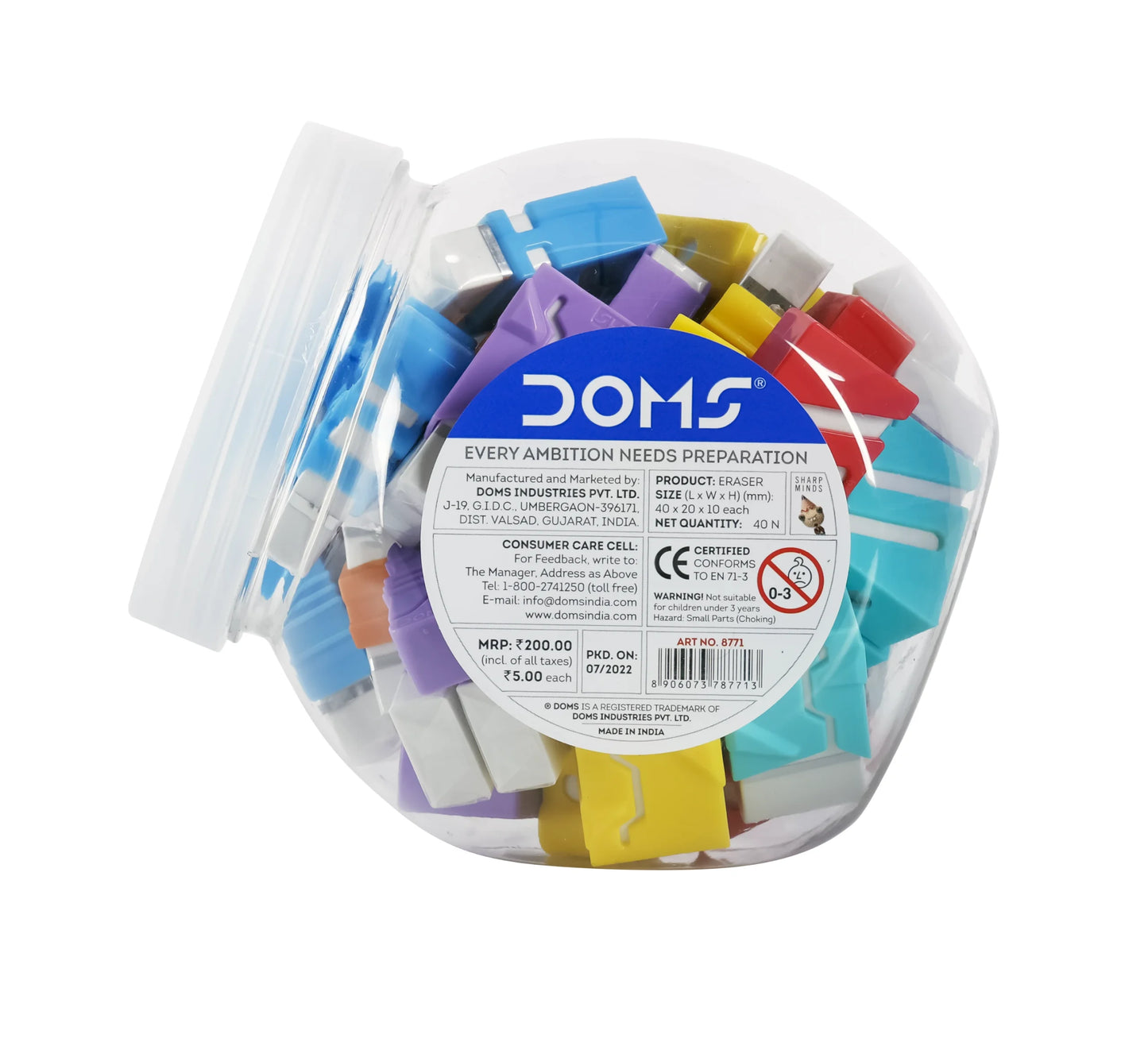 Doms Erasma Color Long Eraser Jar Pack