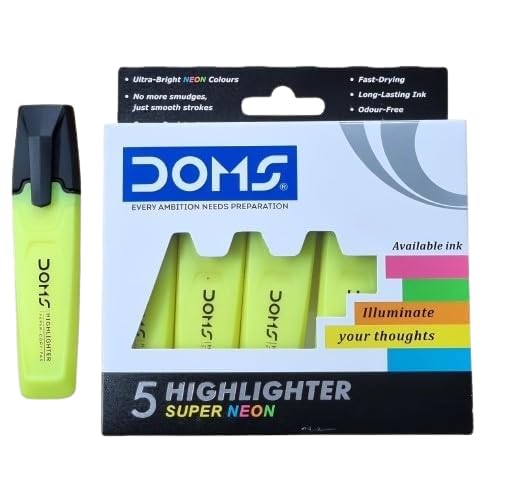DOMS NEON HIGHLIGHTER PEN  PACK OF 5 YELLOW