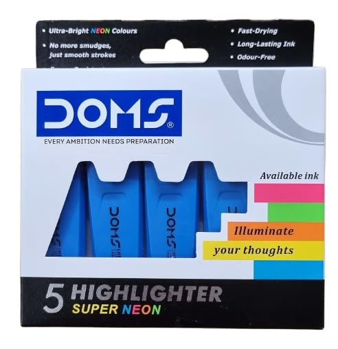 DOMS NEON HIGHLIGHTER PEN 5 SHADES BLUE (PLASTIC CASE)