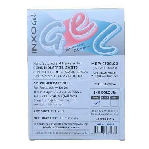 DOMS INXO GEL PEN BLUE 10 PCS PACK