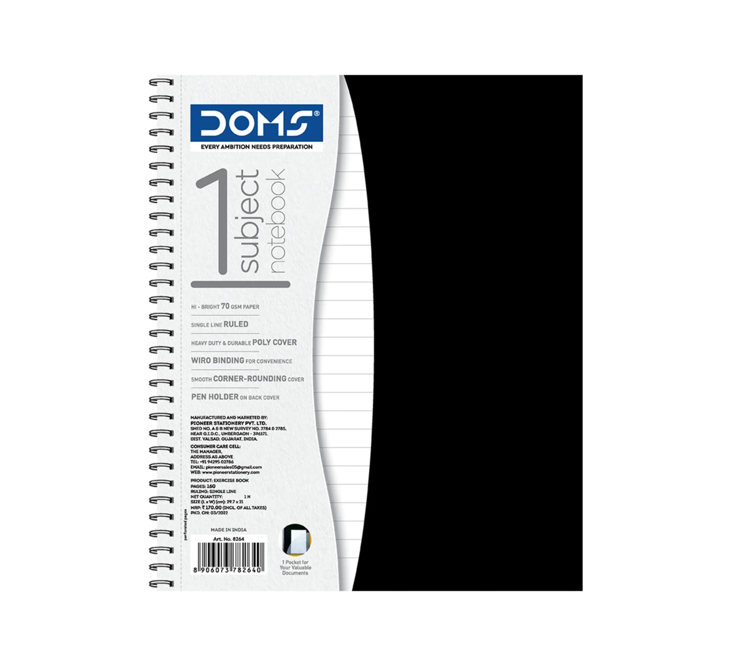 DOMS Polycover 1 Subject Wiro Notebook – 29.7x21Cm