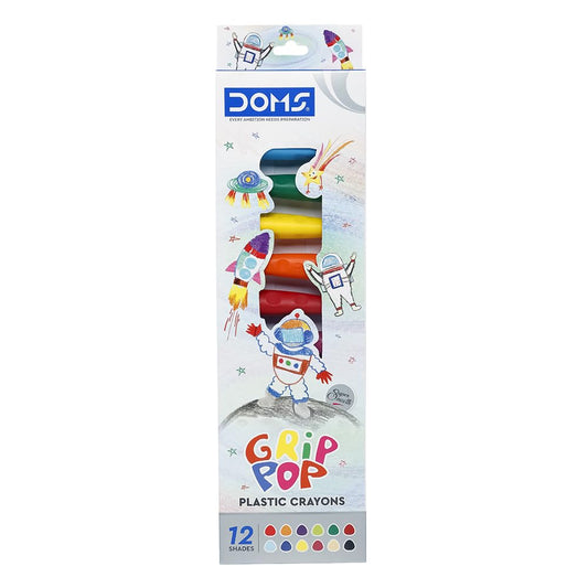 DOMS GRIP POP PLASTICS CRAYONS 12 SHADES