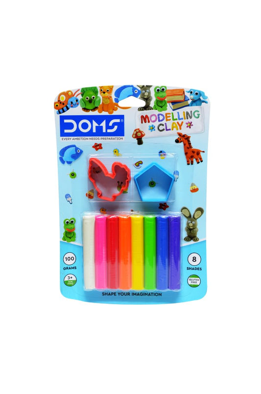DOMS Modelling Clay 8 Shades art and craft set for kids featuring vibrant colors and fun shapes.