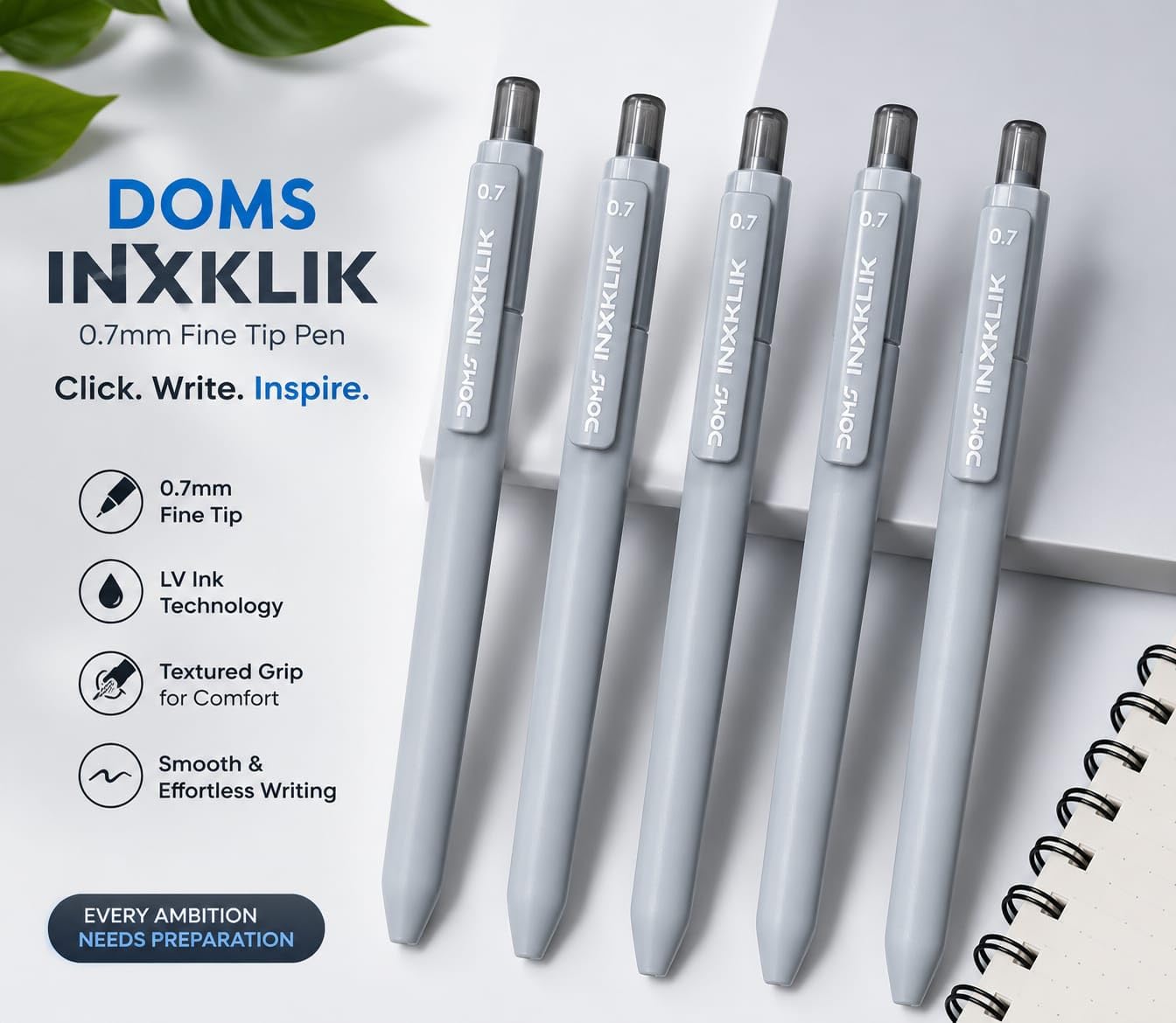 DOMS INXKLIK BALL PEN BLUE 5 PCS POUCH