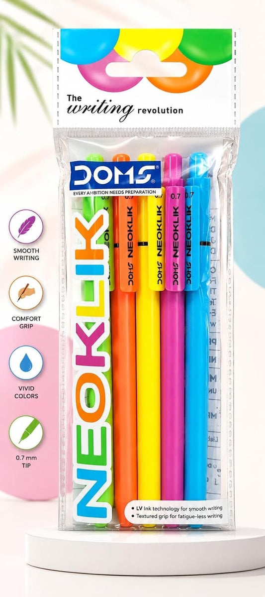 DOMS NEOKLIK BALL PEN BLUE 5 PCS POUCH