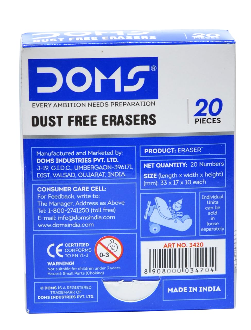 DOMS DUST FREE ERASER  20 PCS - SCHEME