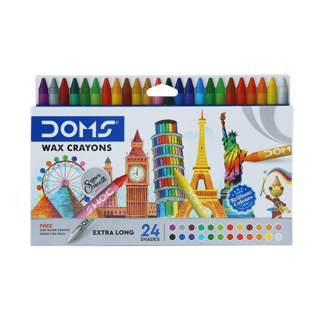 DOMS LONG WAX CRAYONS 24 SHADES