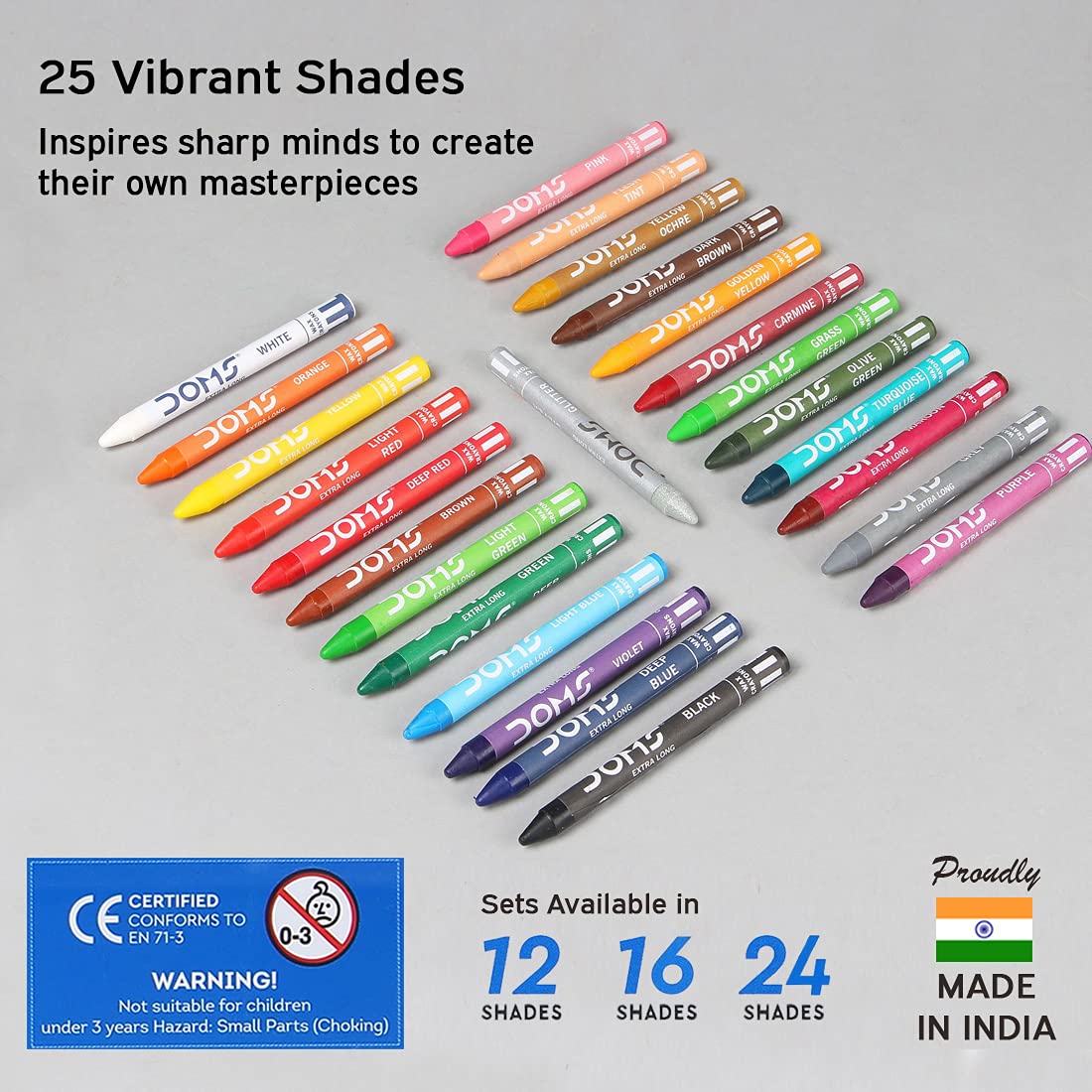 DOMS LONG WAX CRAYONS 24 SHADES