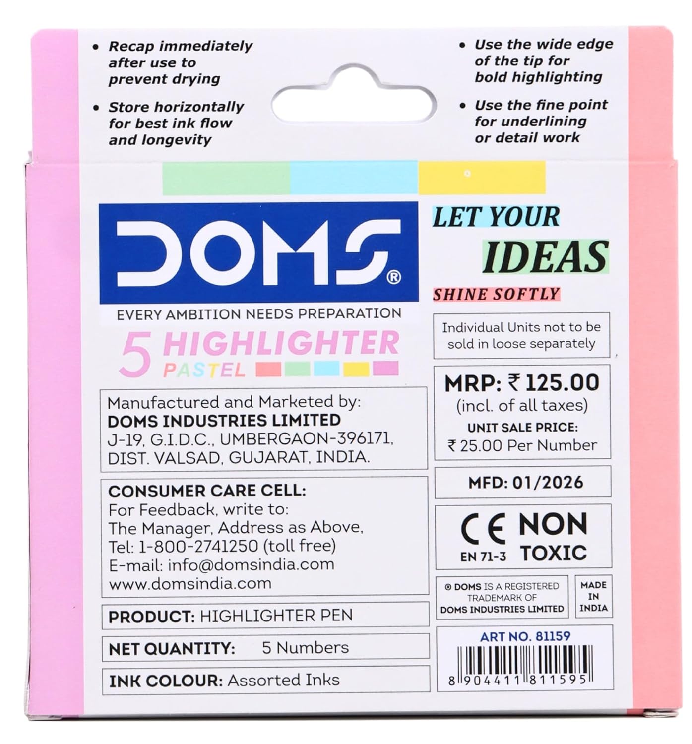 DOMS PASTEL HIGHLIGHTER ASSOR PACK OF 5