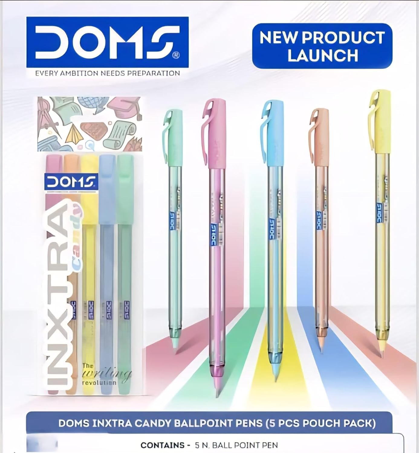 DOMS INXTRA CANDY BALL PEN BLUE 5 PCS