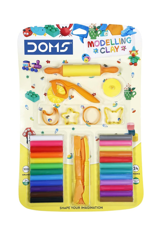 DOMS Modelling Clay 24 Shades art and craft set with vibrant colors and tools for creative projects.