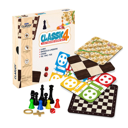 Doms Clapjoy Wooden 4 in 1 Board Game for Kids & Adults