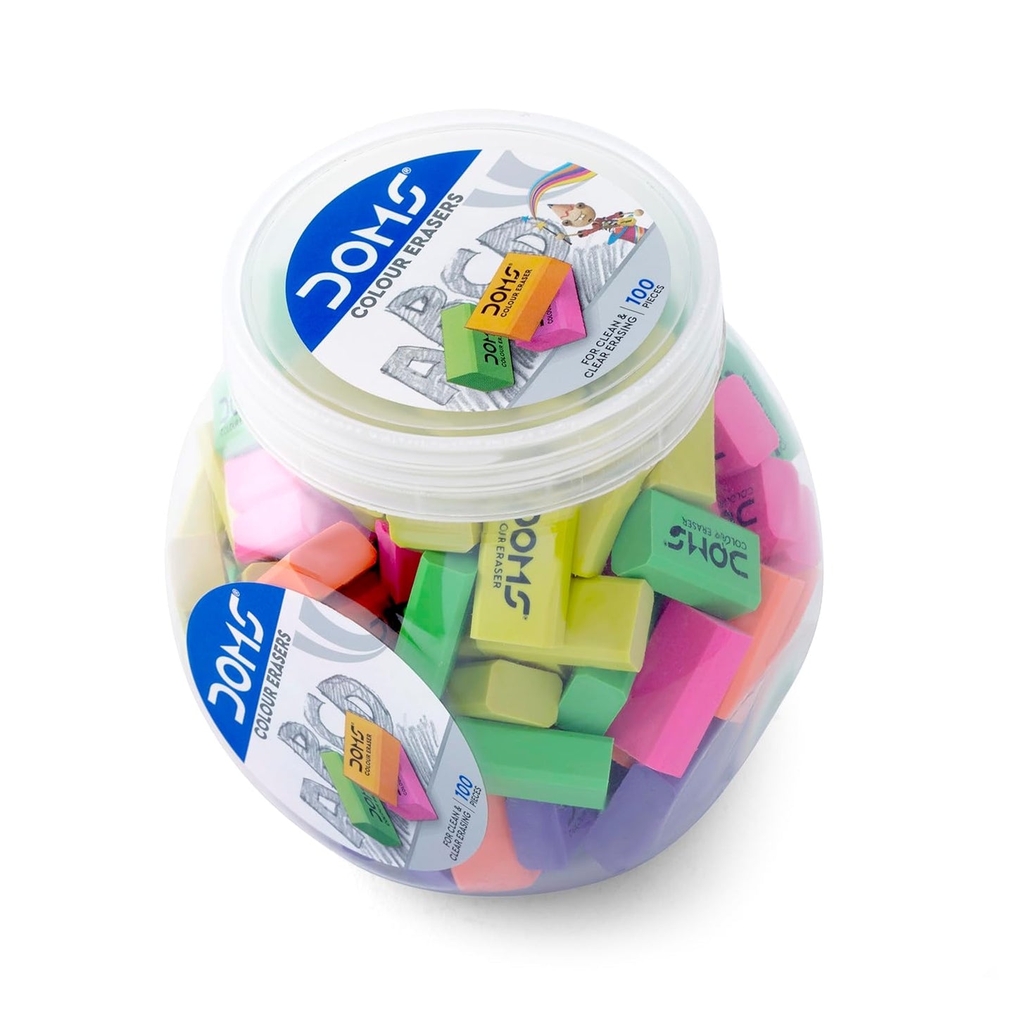 DOMS COLOURED ERASER  - 100 PCS JAR
