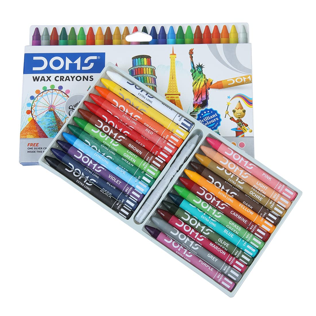 DOMS LONG WAX CRAYONS 24 SHADES