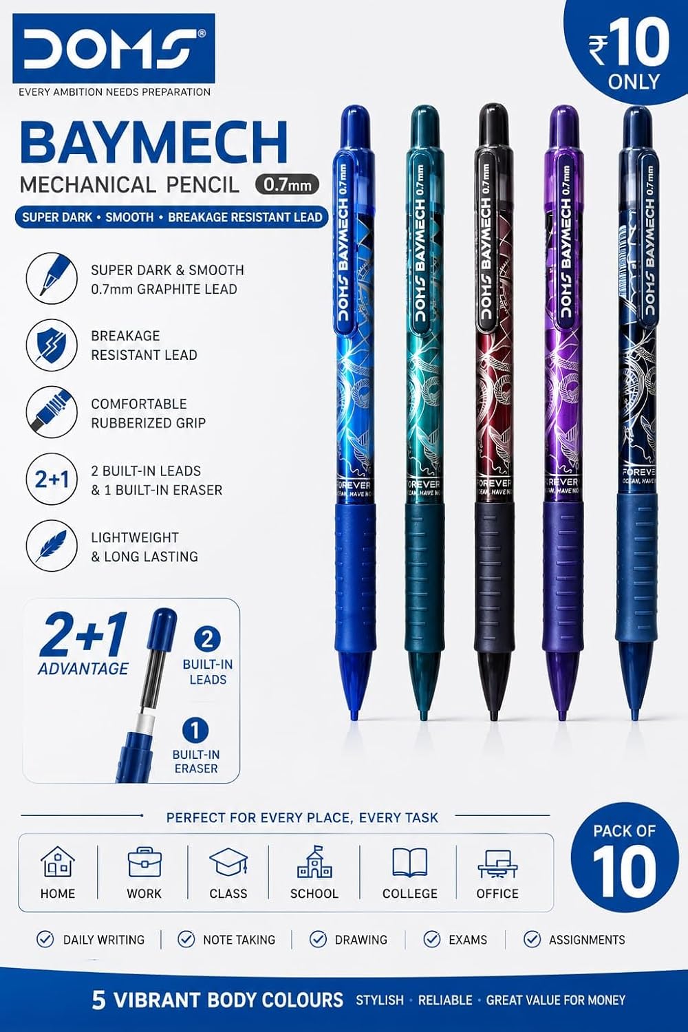 DOMS BAYMECH MECHANICAL PENCIL 0.7 MM 10 PCS PACK