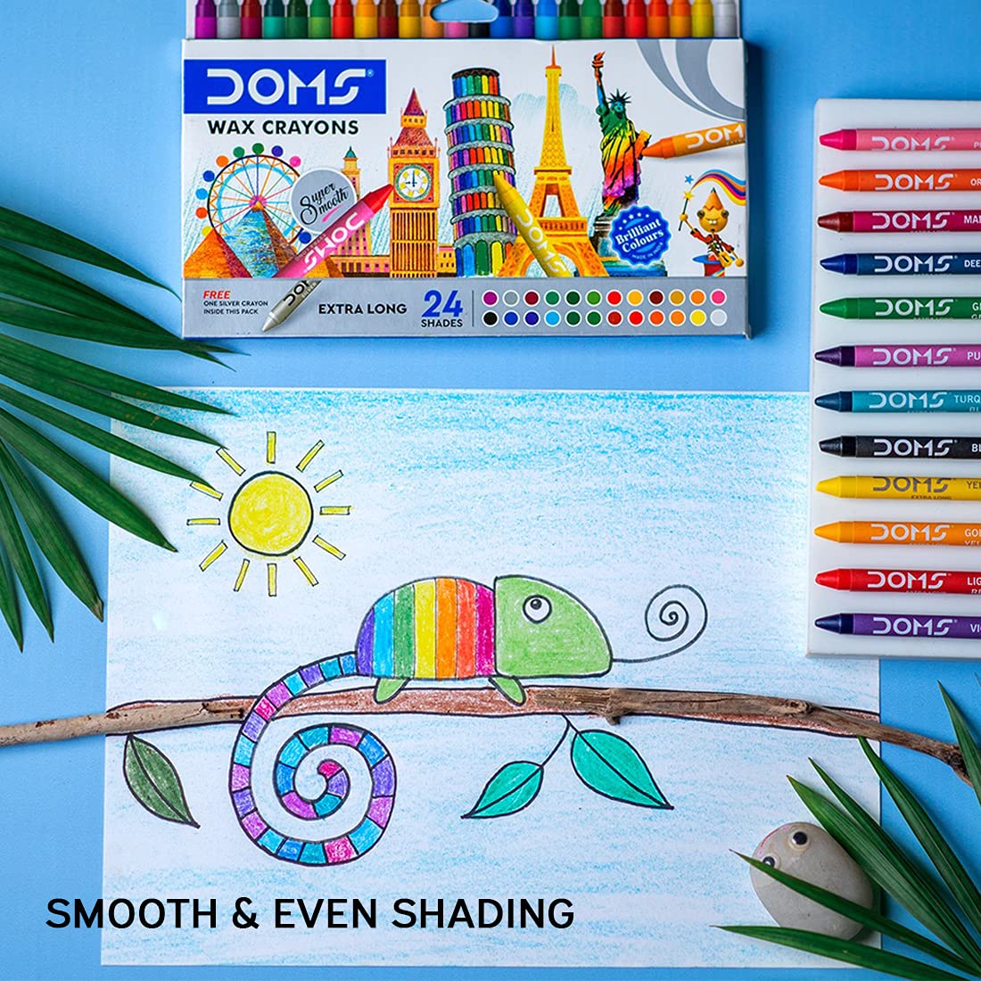 DOMS LONG WAX CRAYONS 16 SHADES NEW 1 PACK