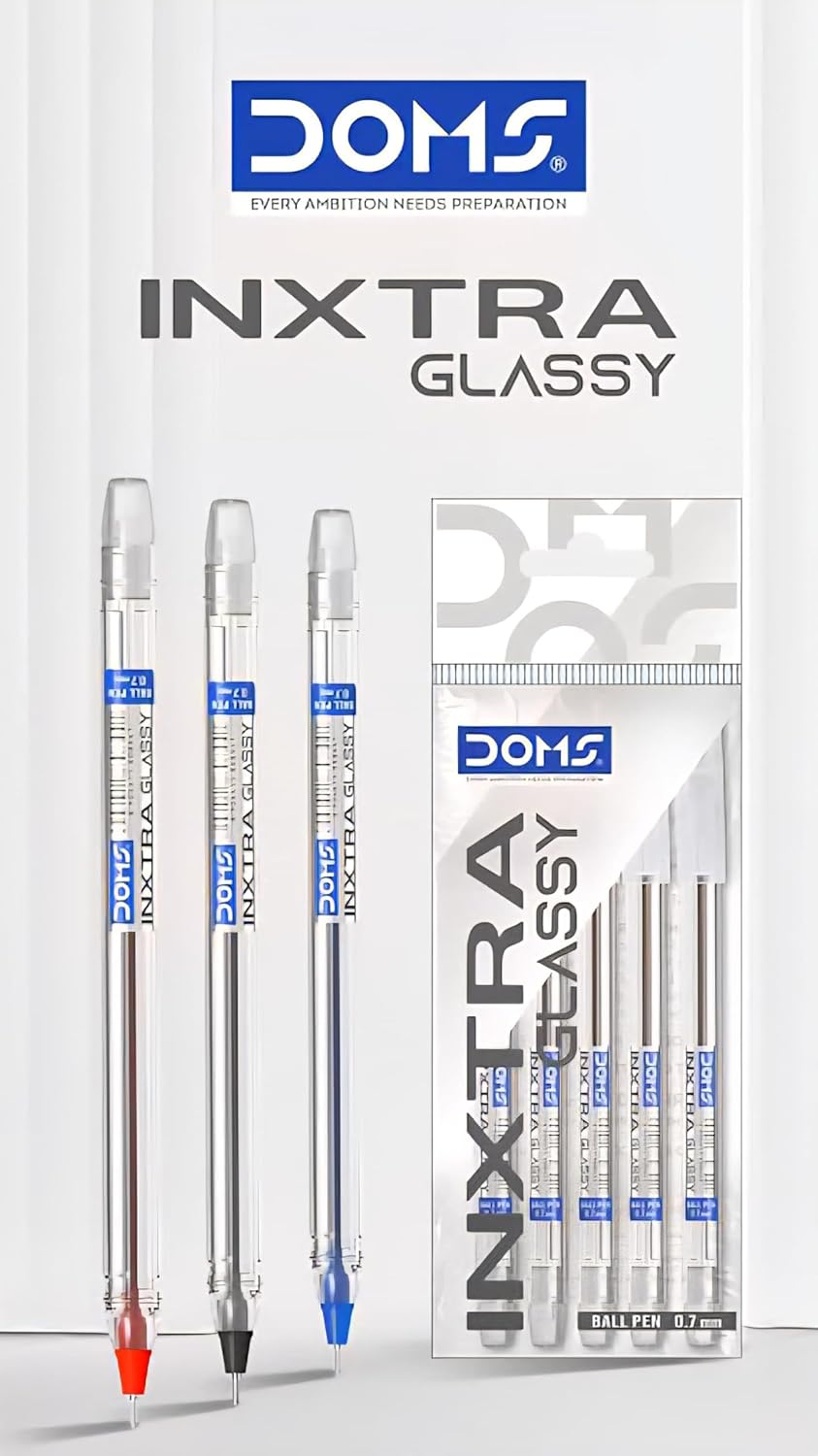 DOMS INXTRA GLASSY BALL PEN BLUE 5 PCS PACK