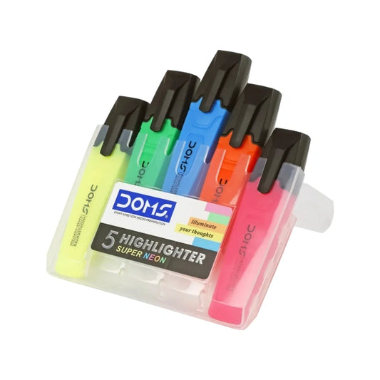 DOMS NEON HIGHLIGHTER PEN 5 SHADES YELLOW (PLASTIC CASE)