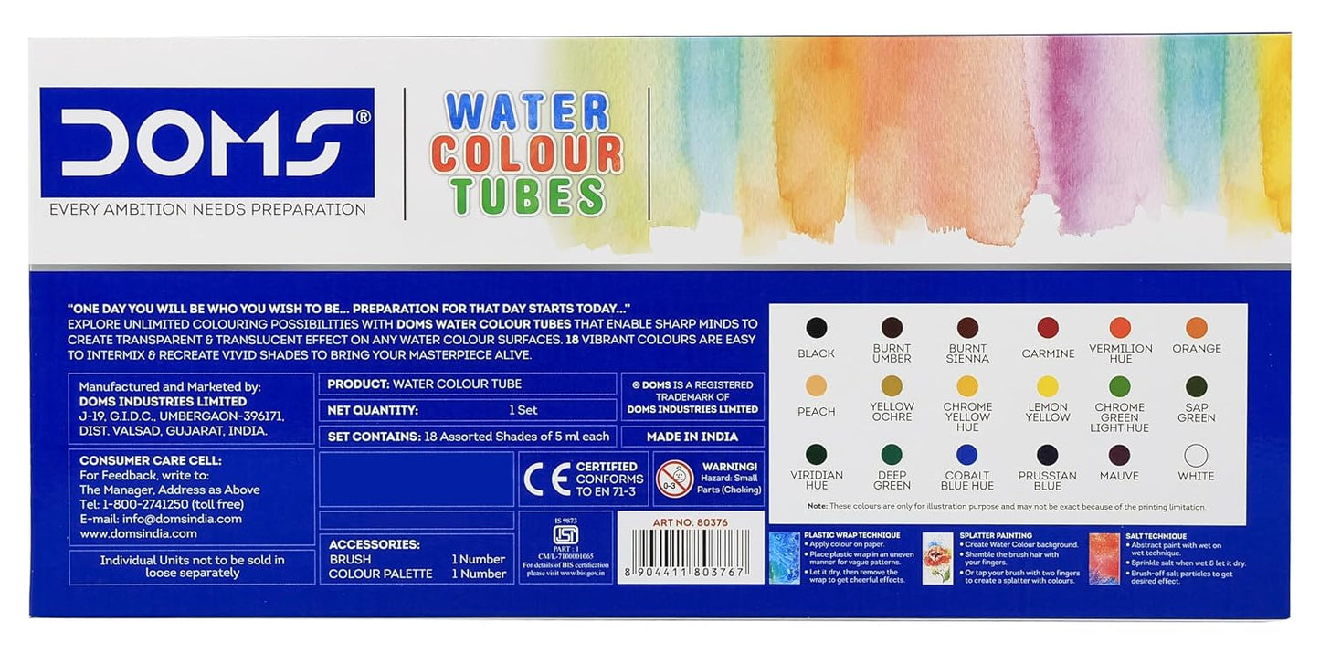 DOMS WATER COLOR TUBE 18 SHADES