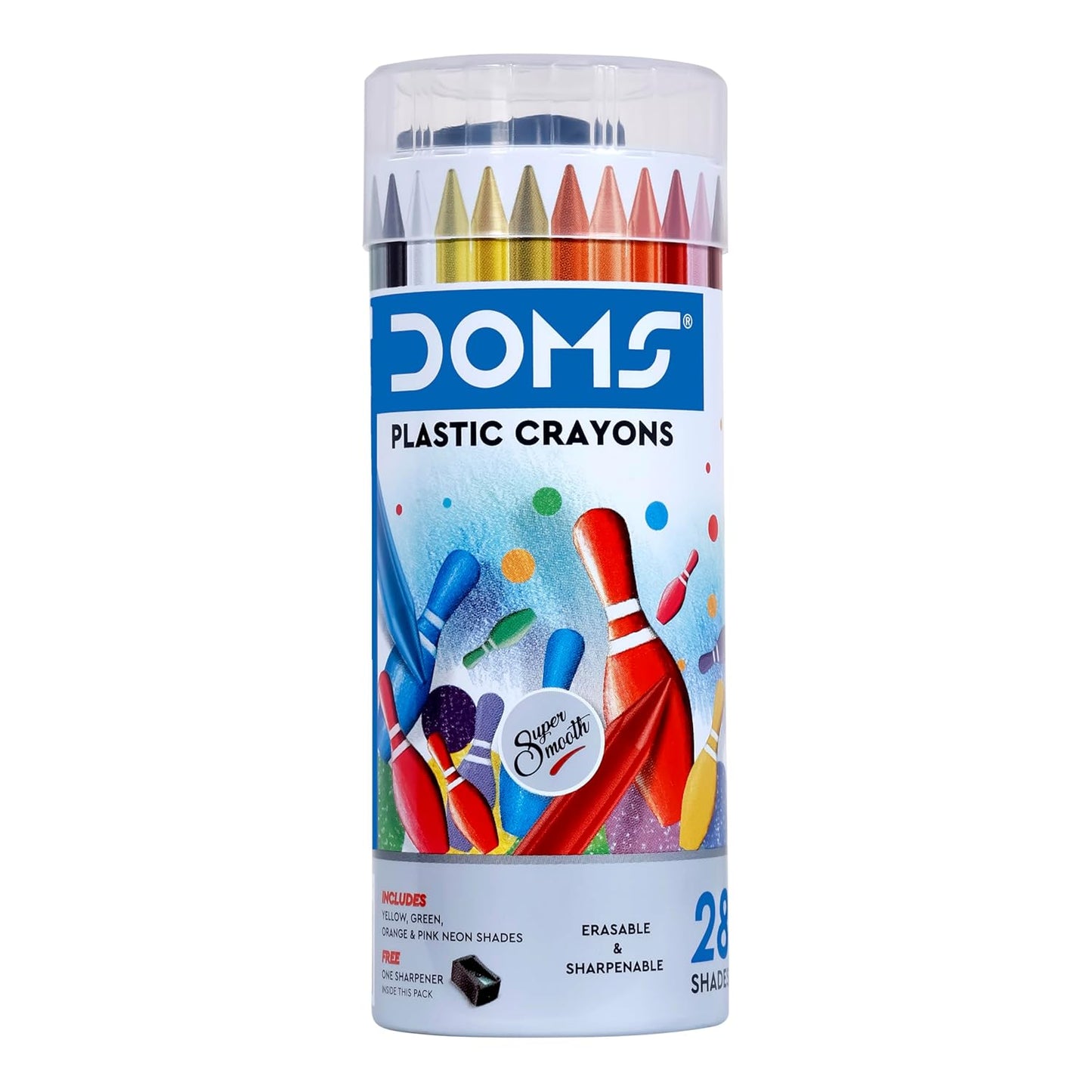 DOMS PLASTIC CRAYON 28 SHADES TIN
