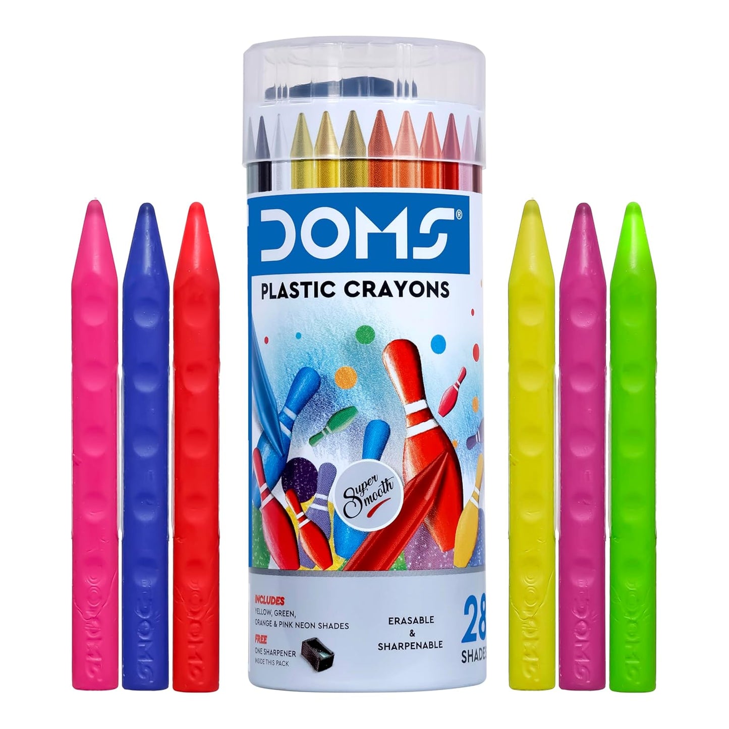 DOMS PLASTIC CRAYON 28 SHADES TIN