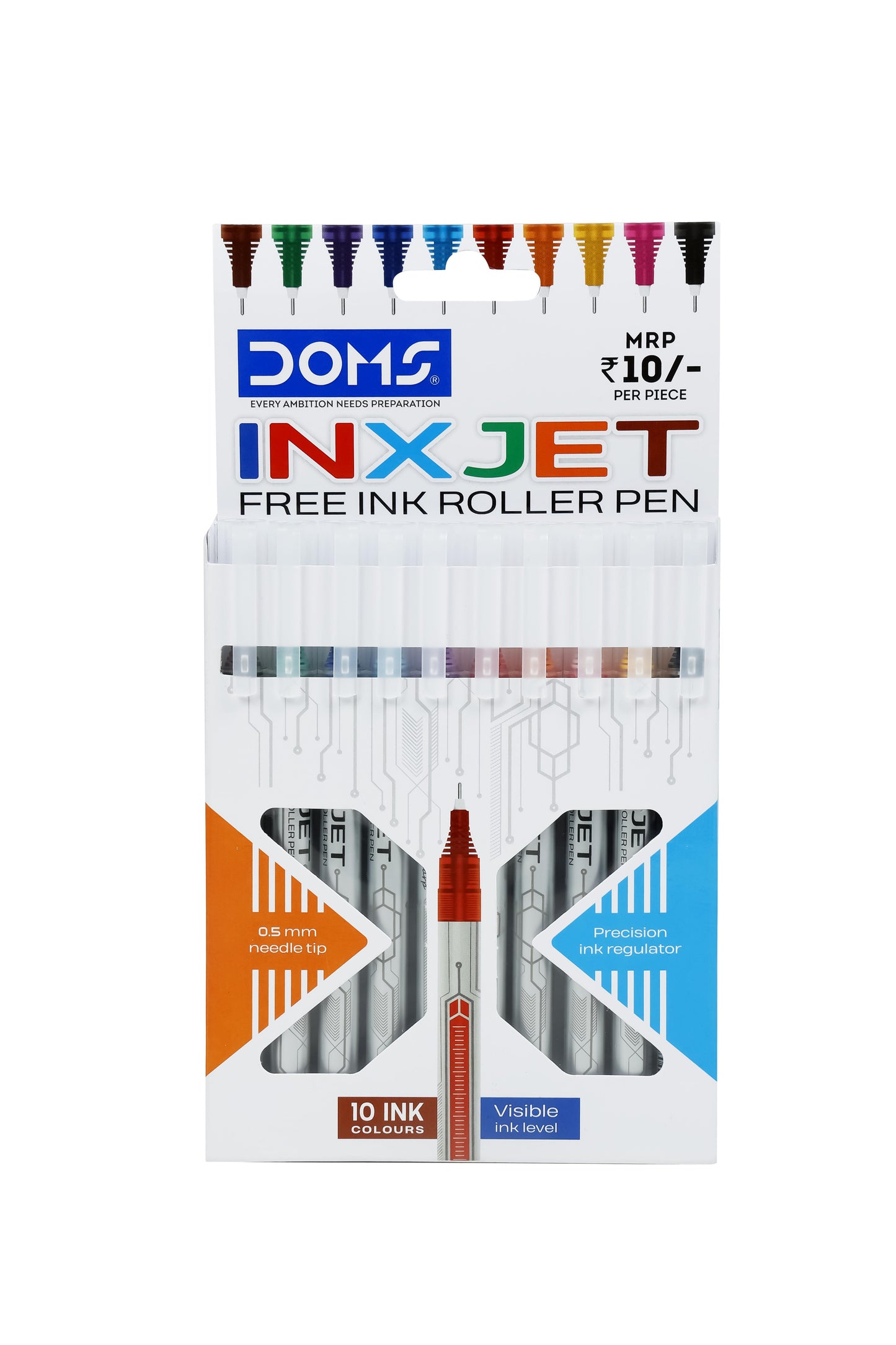 DOMS INXJET ROLLER PEN ASSORTED 10 PCS