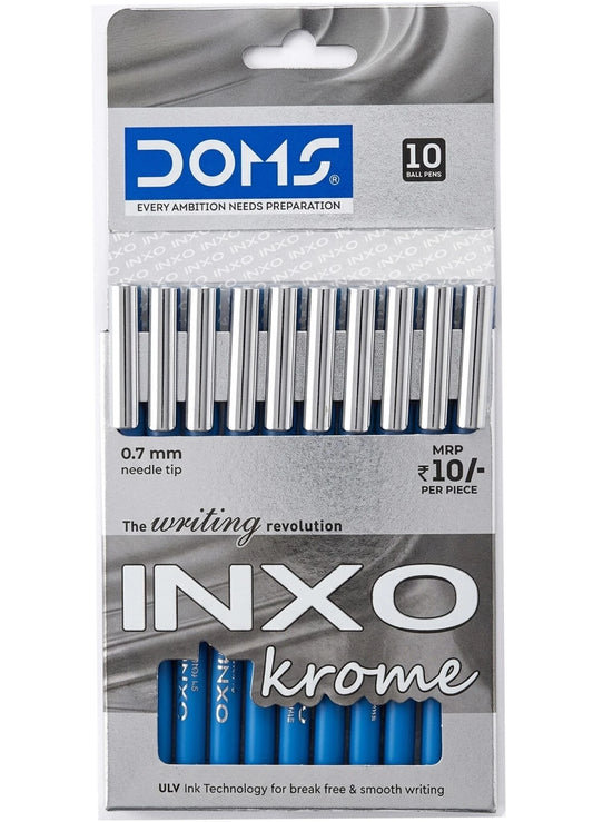 DOMS INXO KROME PEN BLUE 10 PCS PACK front view