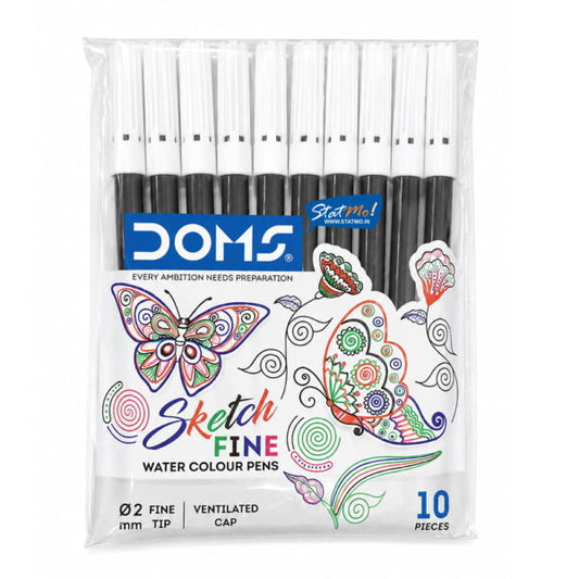 DOMS SKETCH FINE WATER COLOUR 10 PEN BLACK front view