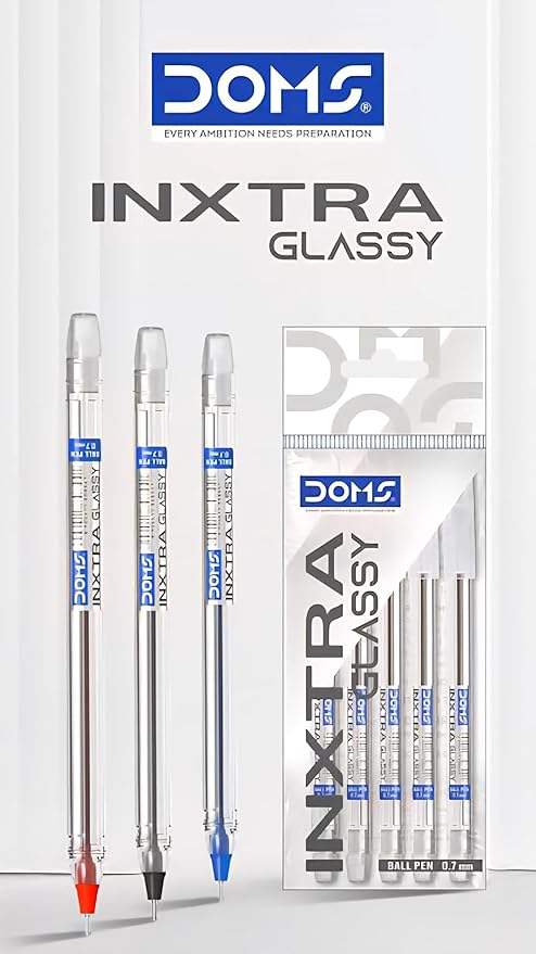 DOMS INXTRA GLASSY BALL PEN BLACK 5 PCS PACK
