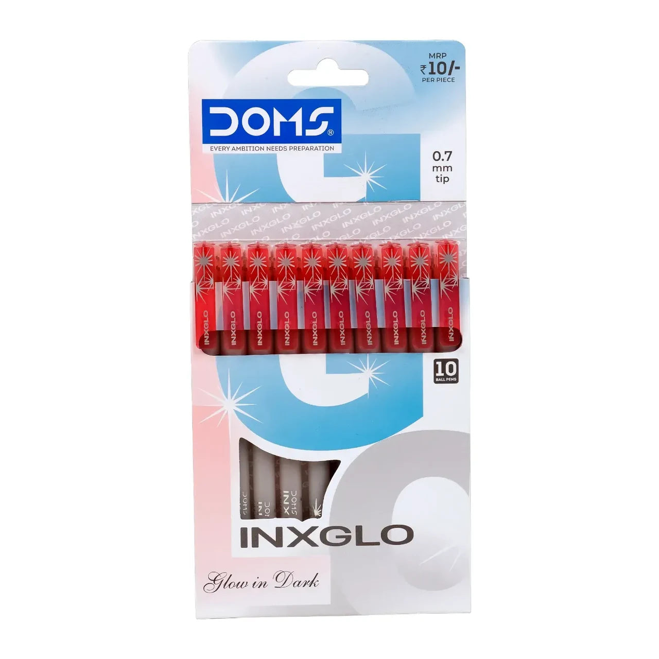 DOMS INXGLO BALL PEN RED 10 PCS PACK