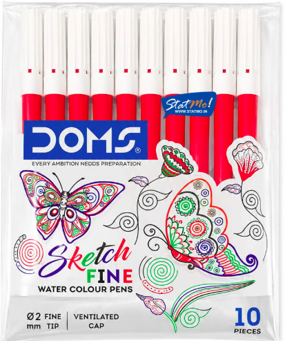 DOMS SKETCH FINE WATER COLOUR 10 PEN RED front view