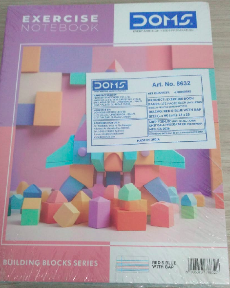 DOMS Exercise Notebook 172 Pages Red Blue Gap 24 × 18 cm 1PCS with colorful building blocks design.