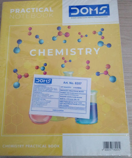 DOMS Chemistry Practical Book 132 Pages Single Line Blank 28×22cm 1PCS notebook cover with chemistry graphics