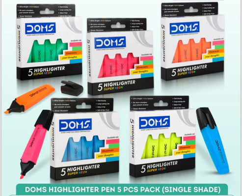 DOMS NEON HIGHLIGHTER PEN 5 SHADES YELLOW (PLASTIC CASE)