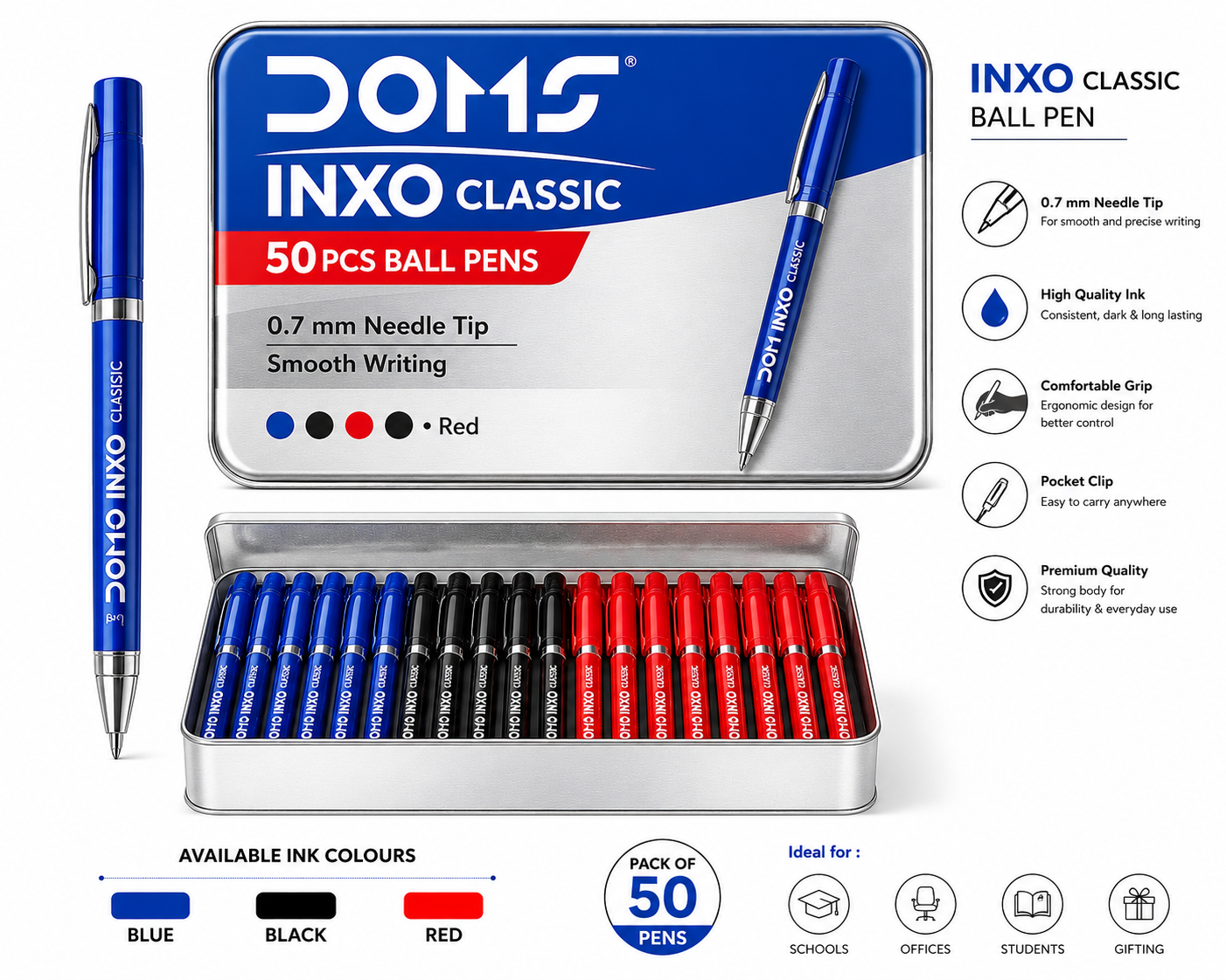 DOMS INXO CLASSIC PEN 50 PCS TIN PACK