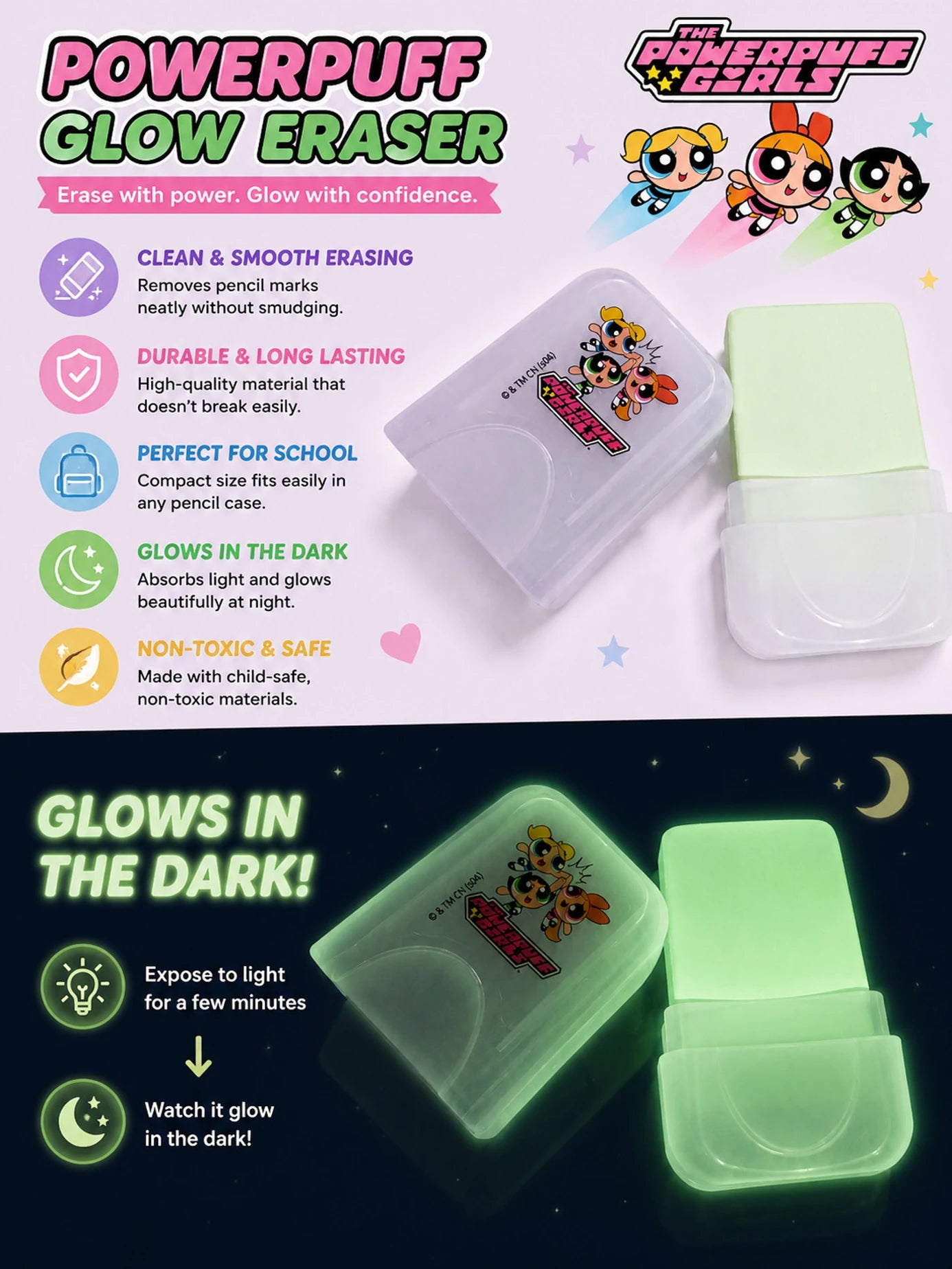 DOMS Powerpuff Girls E-Podz GLO Eraser 1 PCS