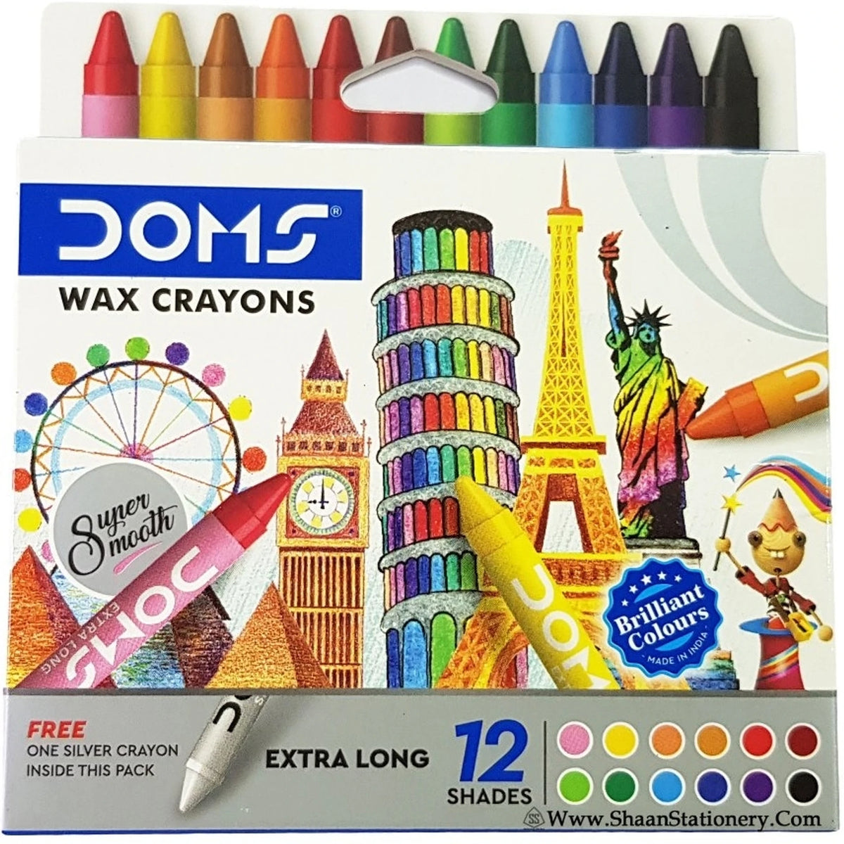 DOMS LONG WAX  CRAYONS 12 SHADES