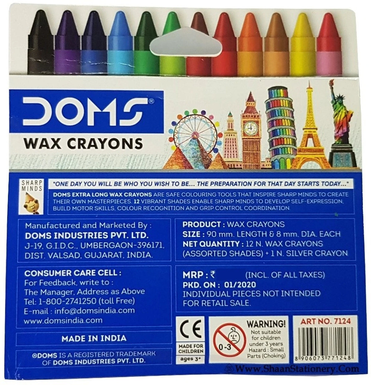 DOMS LONG WAX  CRAYONS 12 SHADES