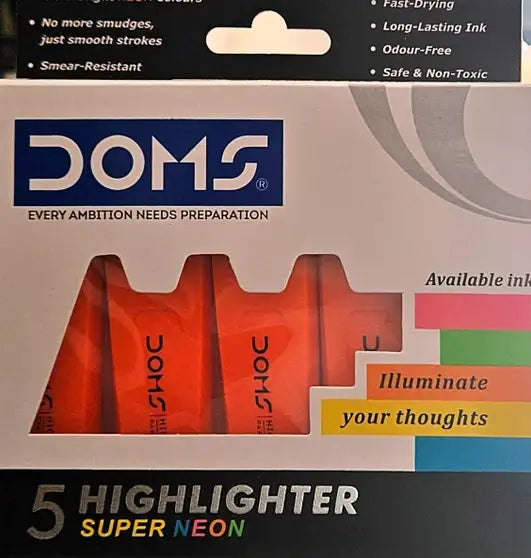 DOMS NEON HIGHLIGHTER PEN 5 SHADES ORANGE (PLASTIC CASE)