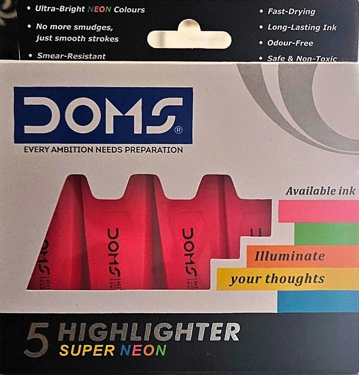DOMS NEON HIGHLIGHTER PEN 5 SHADES PINK (PLASTIC CASE)